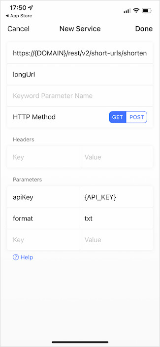 Short Menu for iOS GET shortening