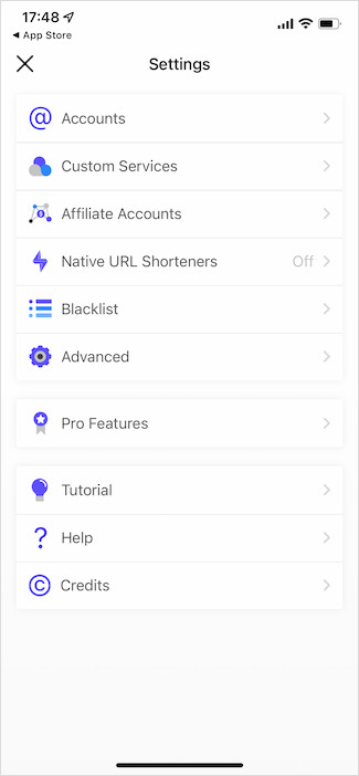 Short Menu for iOS settings