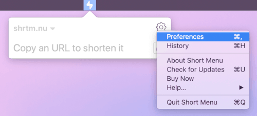 Short Menu for Mac popover